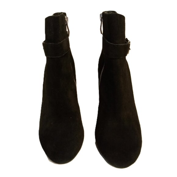 VINCE CAMUTO Booties  sz 6.5  DENA  Black  Suede  Side Zip  Strap/Buckle  Wedge - Picture 3 of 11